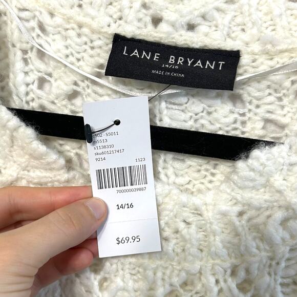 Lane Bryant Open-Knit Long Sleeve Sweater NWT Women's Sz 14/16 Cream Wool Blend - Picture 3 of 7